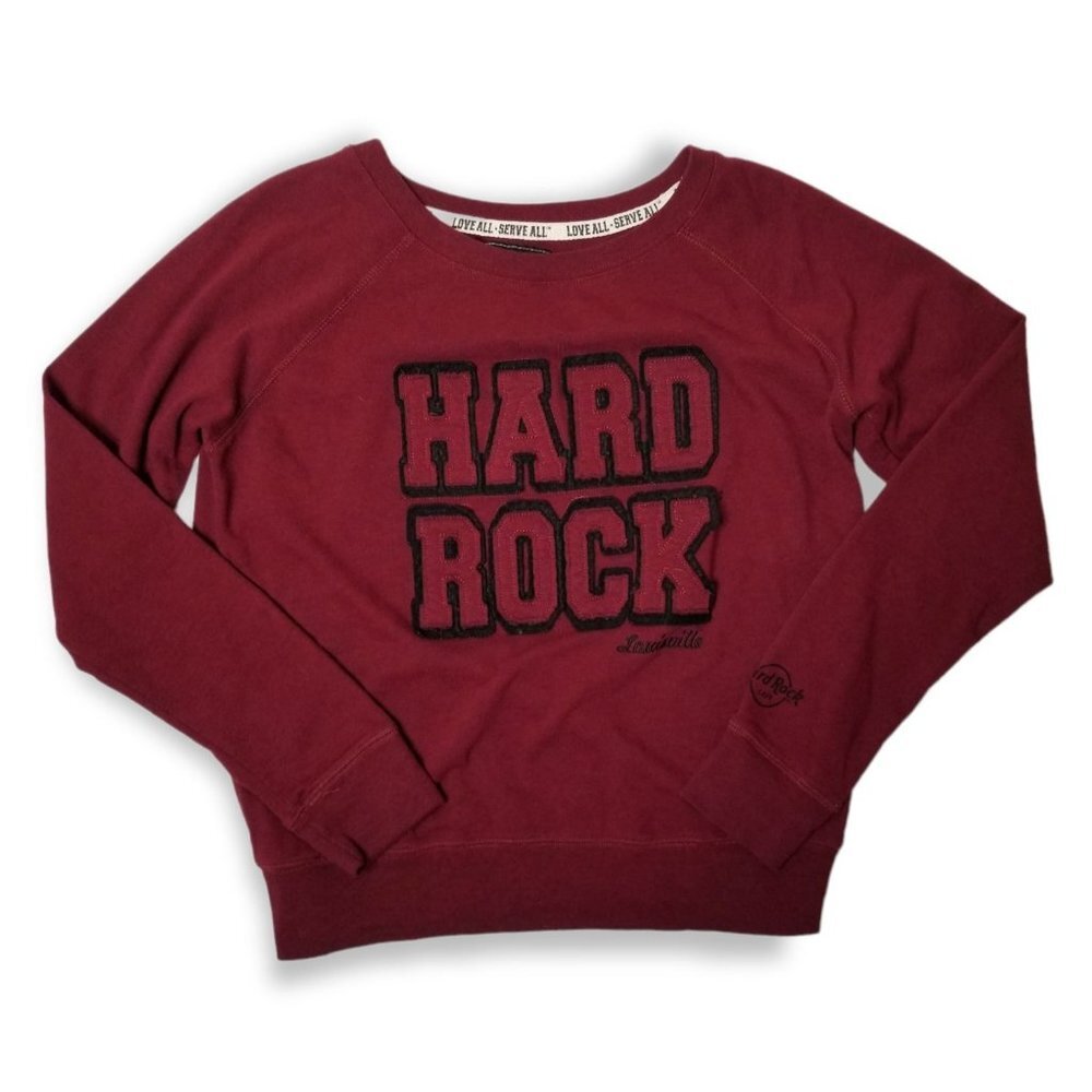⚡️Hard Rock Cafe Burgundy Wine Red Pull Over Crew Neck Sweater Louisville